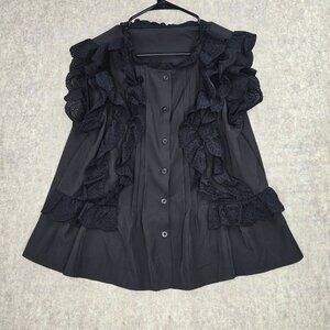 Shein Womens Ruffled Button-Front Top Black Polyester Blend Large Sleeveless